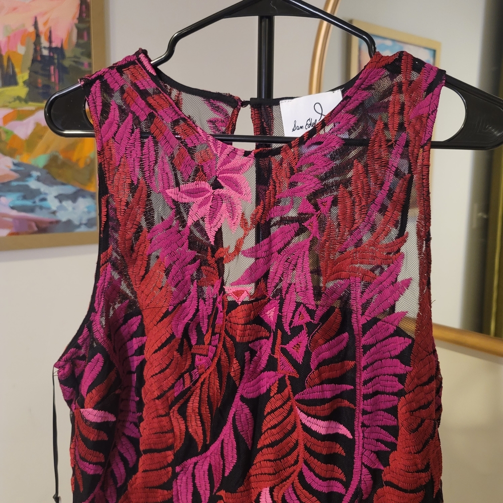 NWT SAM EDELMAN Laurel Leaf Embroidered Midi Dress Dark Pink Size 14 - Picture 5 of 14